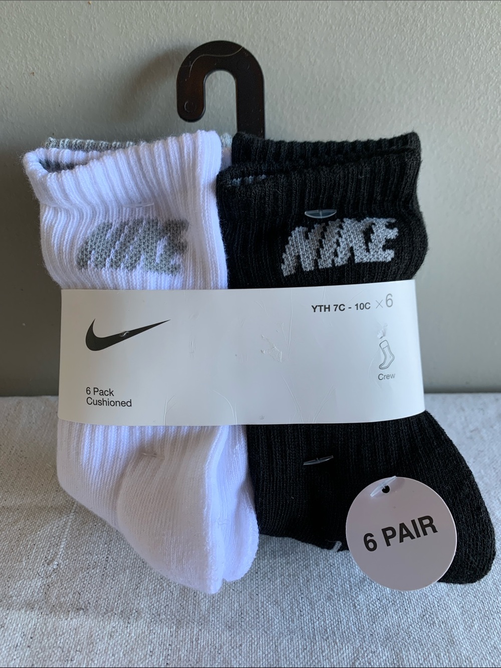 Nike 6-Pack Youth Crew Socks - Black & White